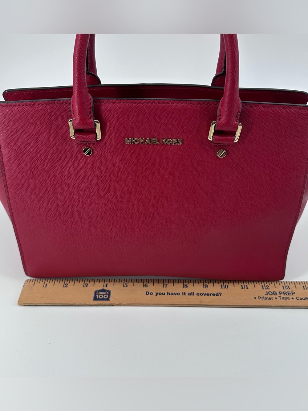 Michael Kors Red Selma Large Saffiano Leather Satchel with Gold Hardware - Picture 15 of 16